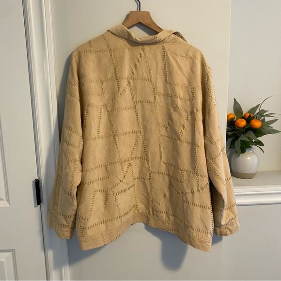 Vintage CJ Banks Tan Neutral Faux Suede Button Up Top 2X - Picture 4 of 10
